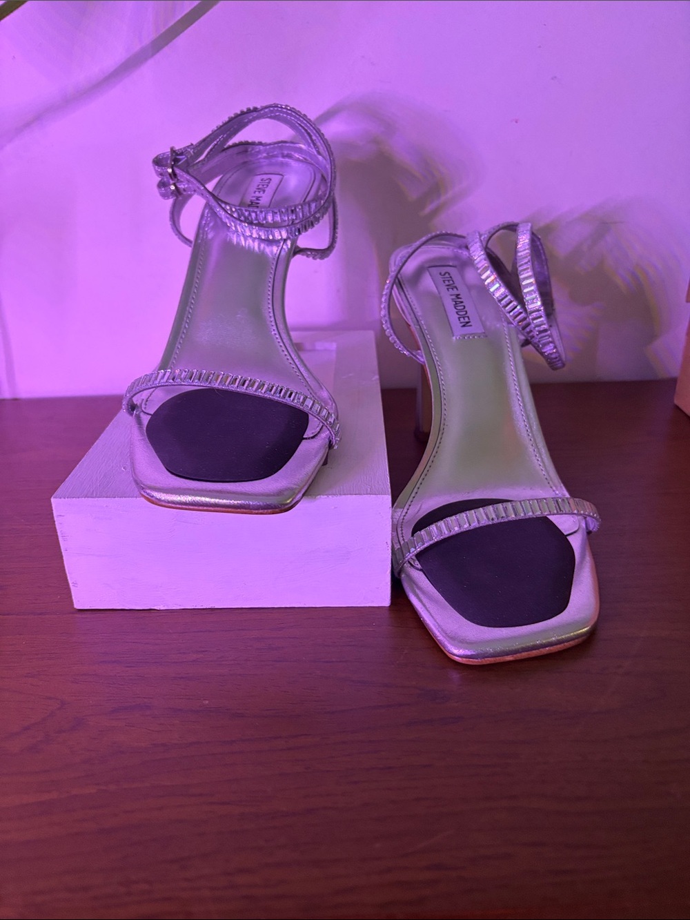 Steve Madden Metallic Silver Ankle-Strap Heels